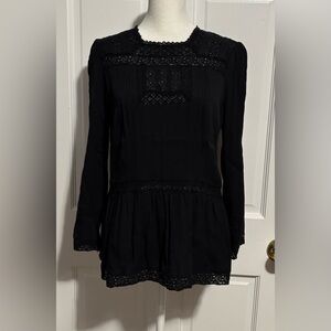 J.Crew Point Sur Elegant Black Lace Trim Women's Blouse Size 6